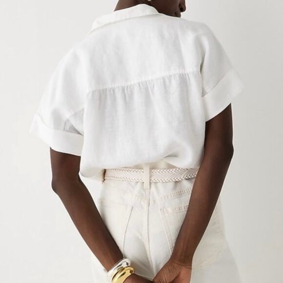 J. Crew Baird McNutt Irish Linen Short Sleeved Relaxed Fit Button Down Top - Picture 2 of 10